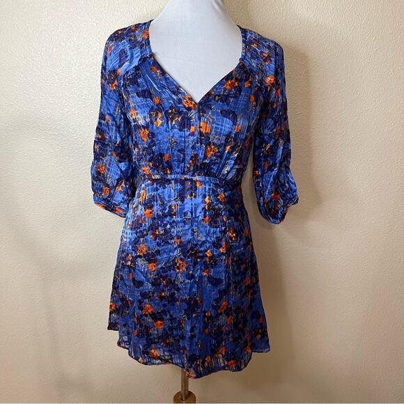 Tanya Taylor Blue Fan Floral Natalia Silk Dress 2 - Picture 2 of 9